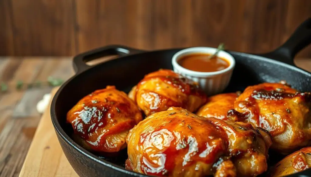 Delicious honey chicken dish with a golden, crispy glaze served with a side of vegetables.