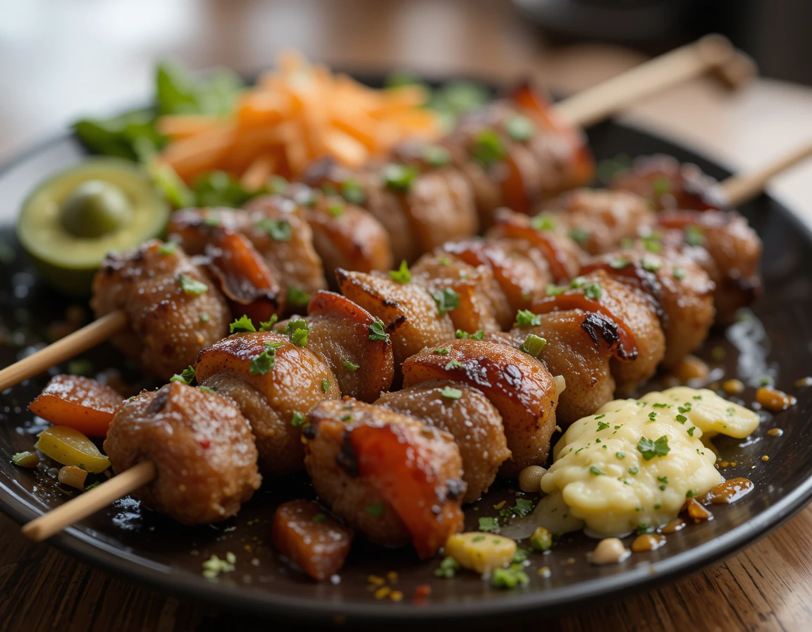 A plate of freshly grilled Adana Kebab, made with seasoned ground lamb, skewered and charred to perfection, served with sumac onions, grilled vegetables, and warm flatbread.