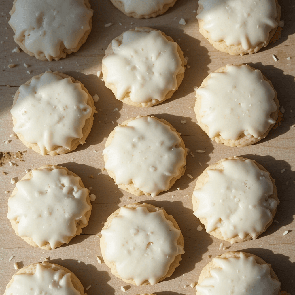 A close-up shot of Shadow Milk Cookies arranged on a plate, showcasing their delicate, textured exterior and gooey milk filling peeking through.
